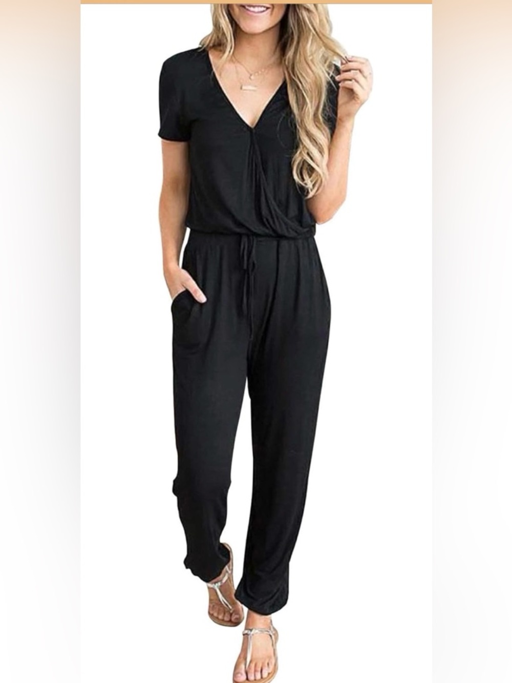 NWOT Women's Black Sleeveless Jumpsuit with Drawstring Waist